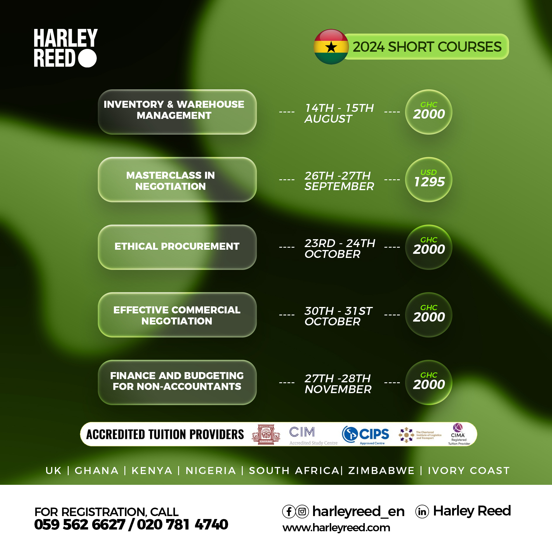 Harley Reed Short Courses available in 2024 Ghana