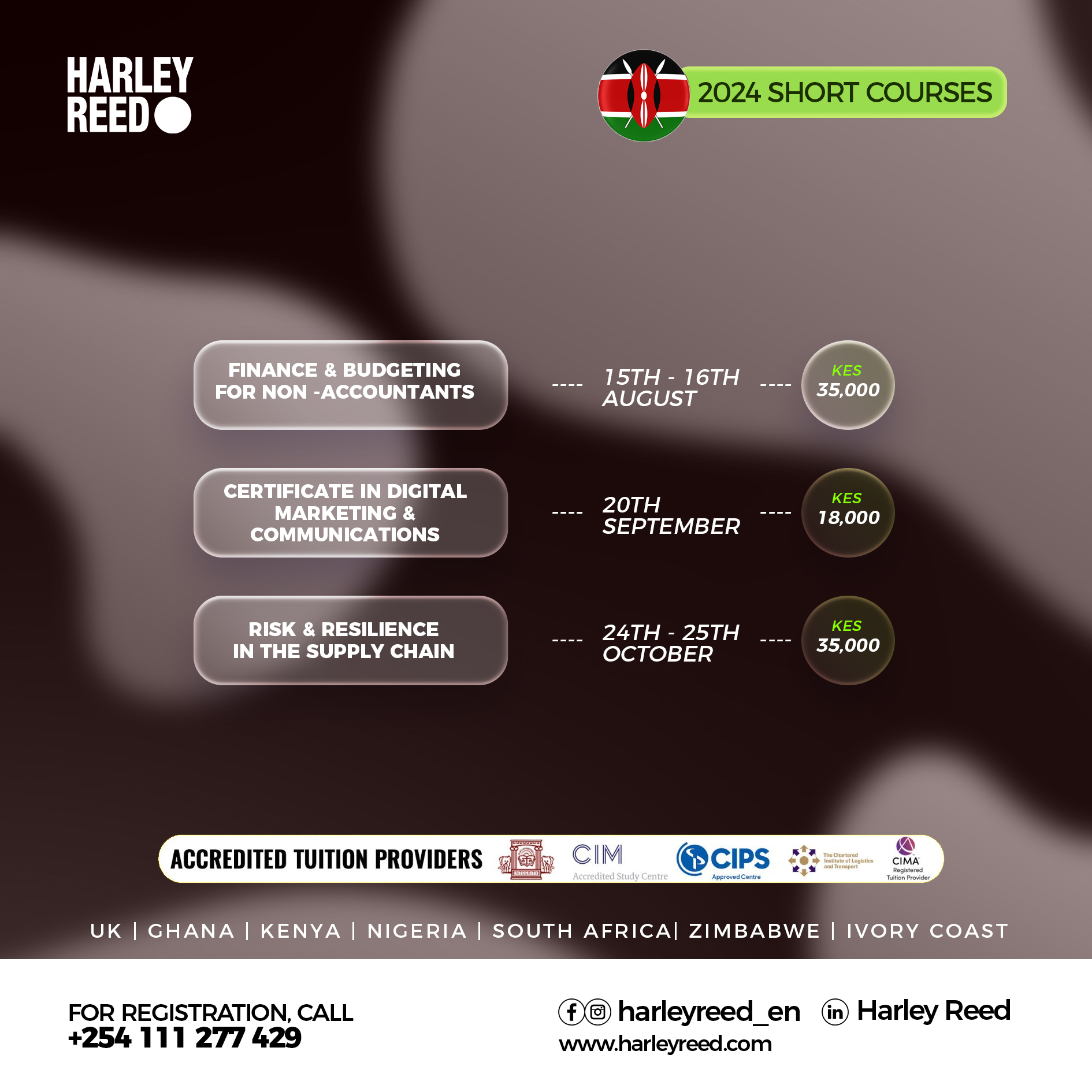 Harley Reed Short Courses available in 2024 Kenya