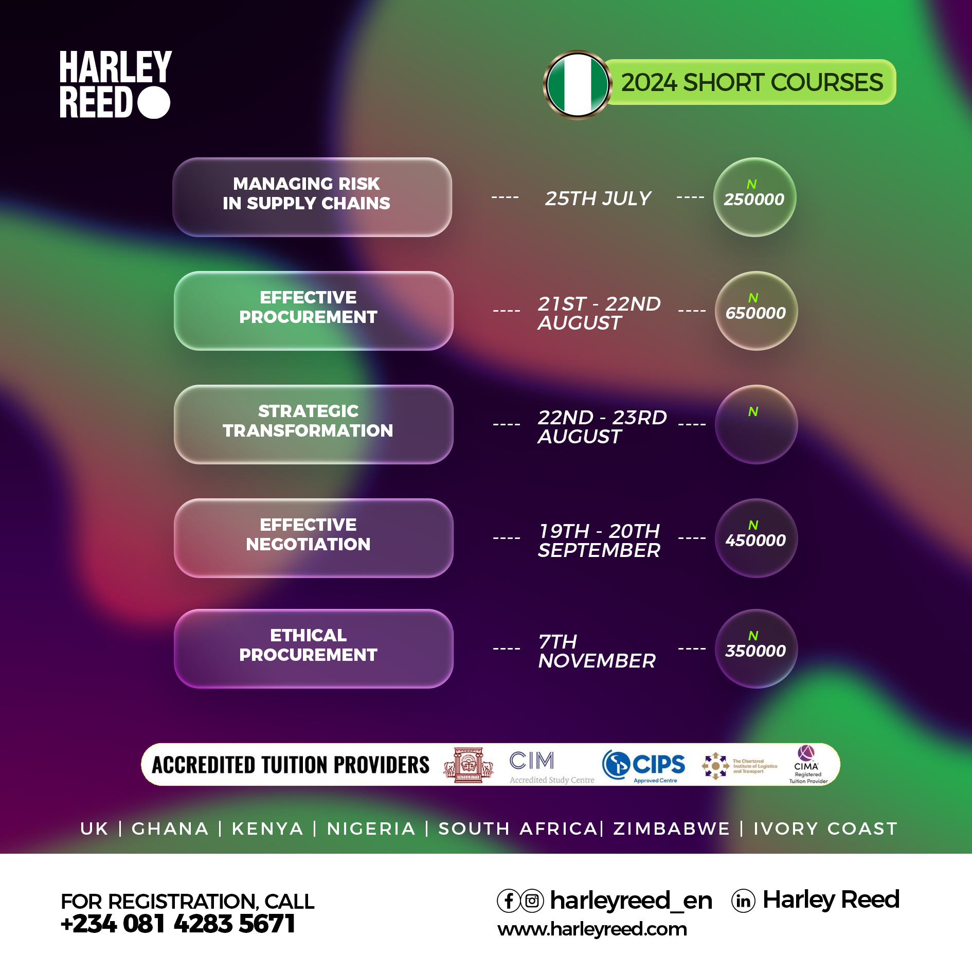 Harley Reed Short Courses available in 2024 Nigeria