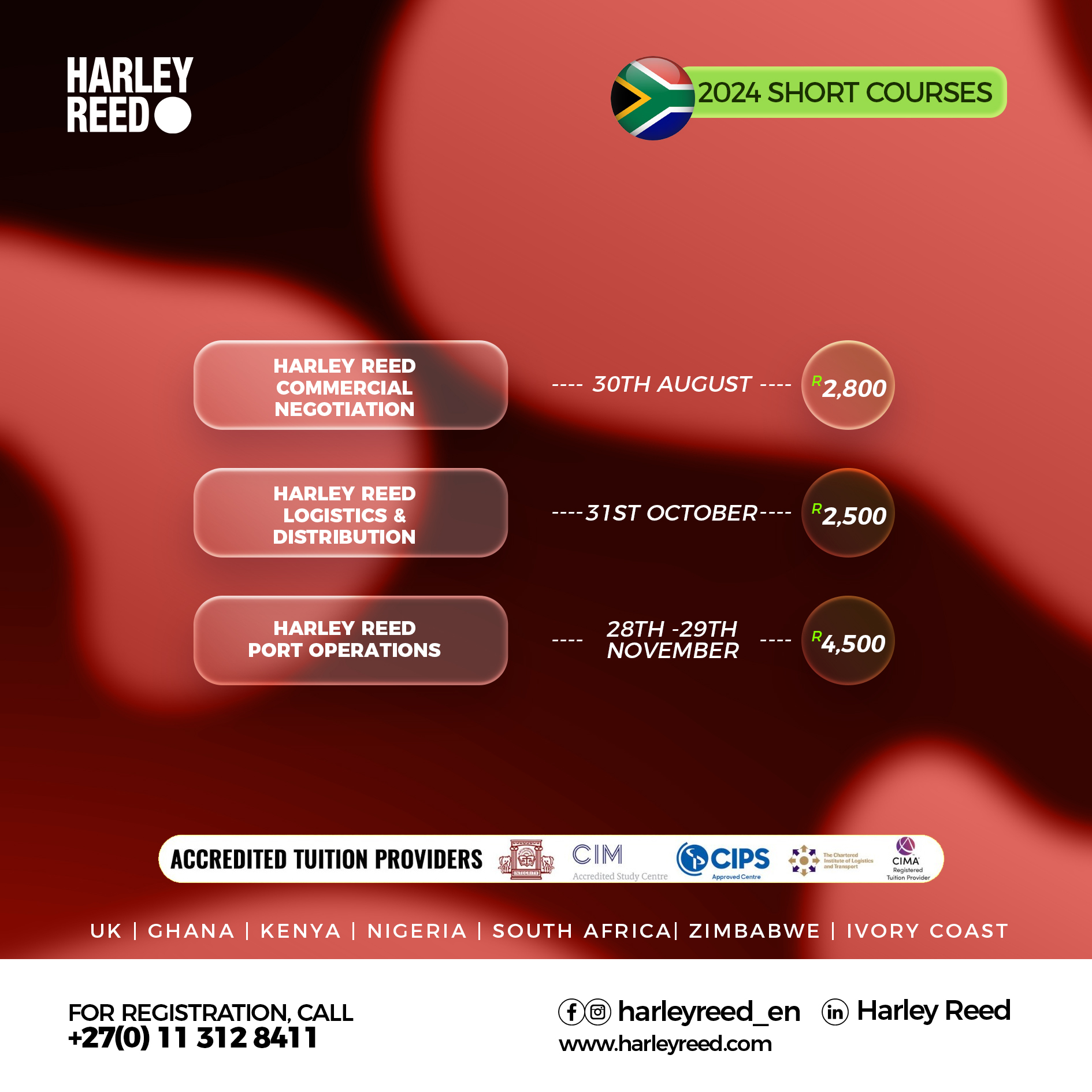 Harley Reed Short Courses available in 2024 South Africa
